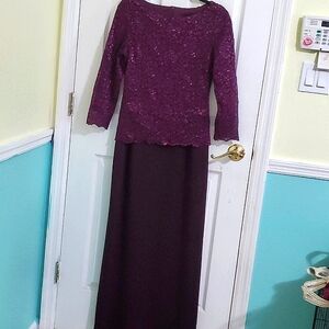J R Nites by Caliendo Purple Laced 3/4 Sleeves Long Evening Wedding Gala Dress 8